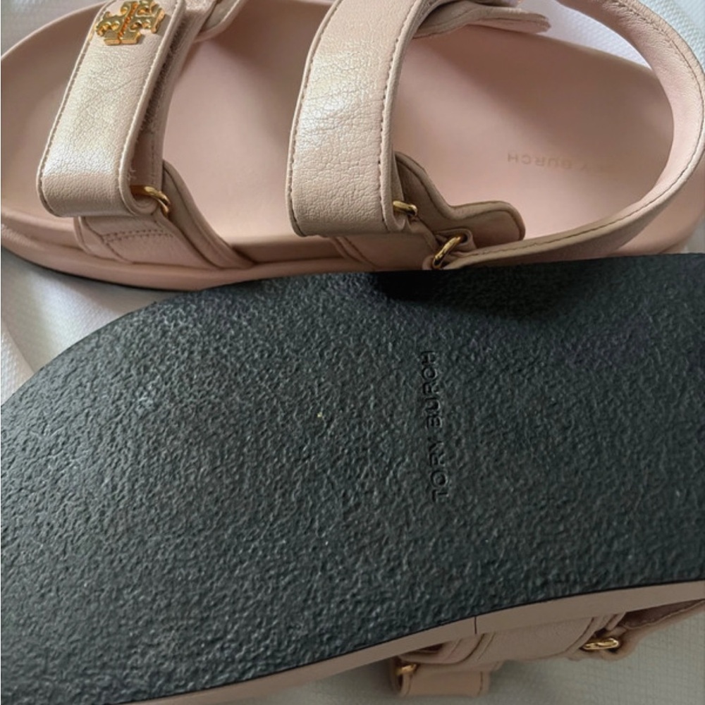 Tory Burch Blush Pink Double-Strap Leather Slide Sandals